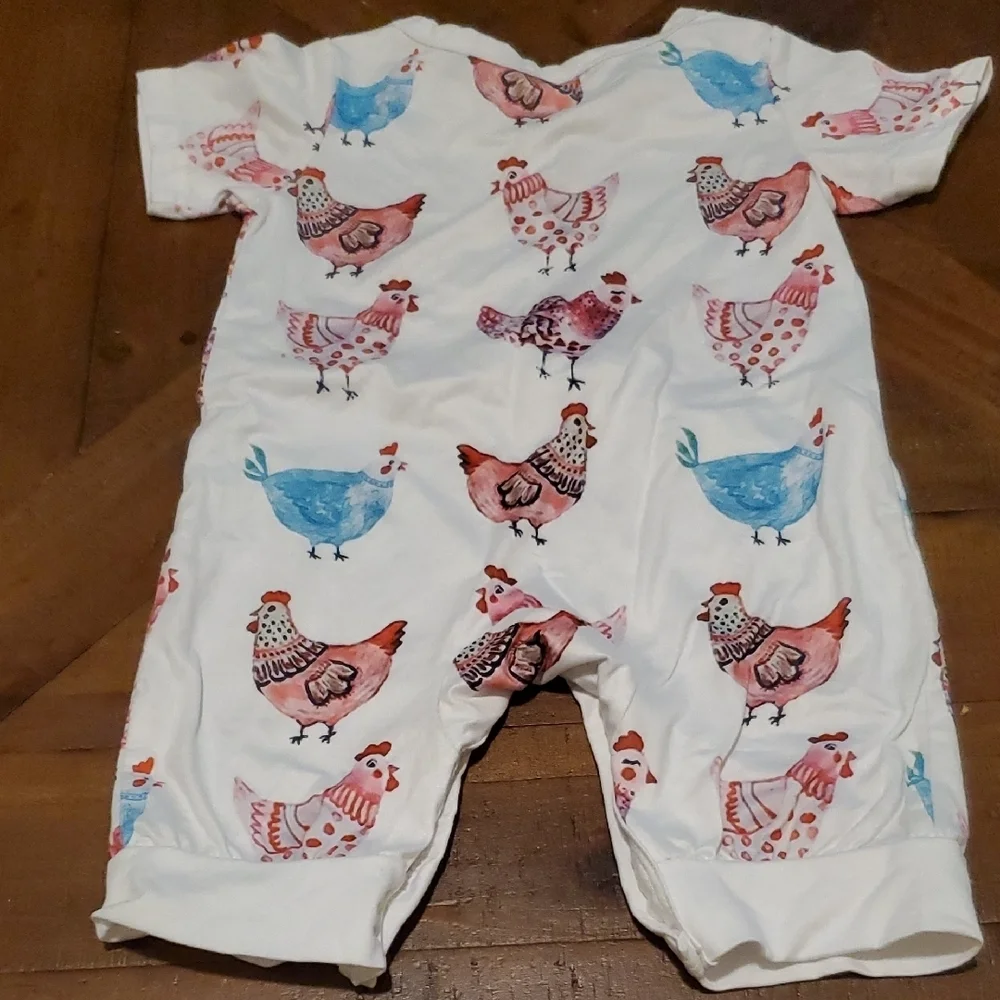 SHEIN White Bodysuit with Red and Blue Chicken Print